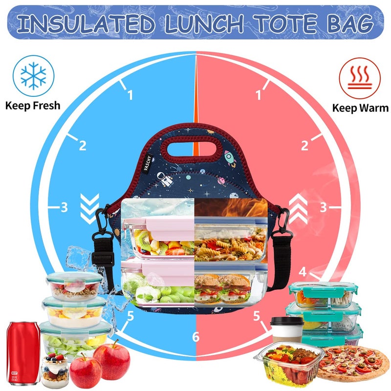 VASCHY Lunch Box Bag for Kids, Neoprene Insulated Lunch Tote with Detachable Adjustable Shoulder Strap in Cute Astronaut - Image 2